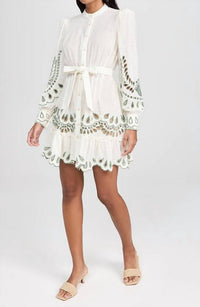 HEMANT & NANDITA Alya Short Dress With Belt in white - women's dress - alternate view