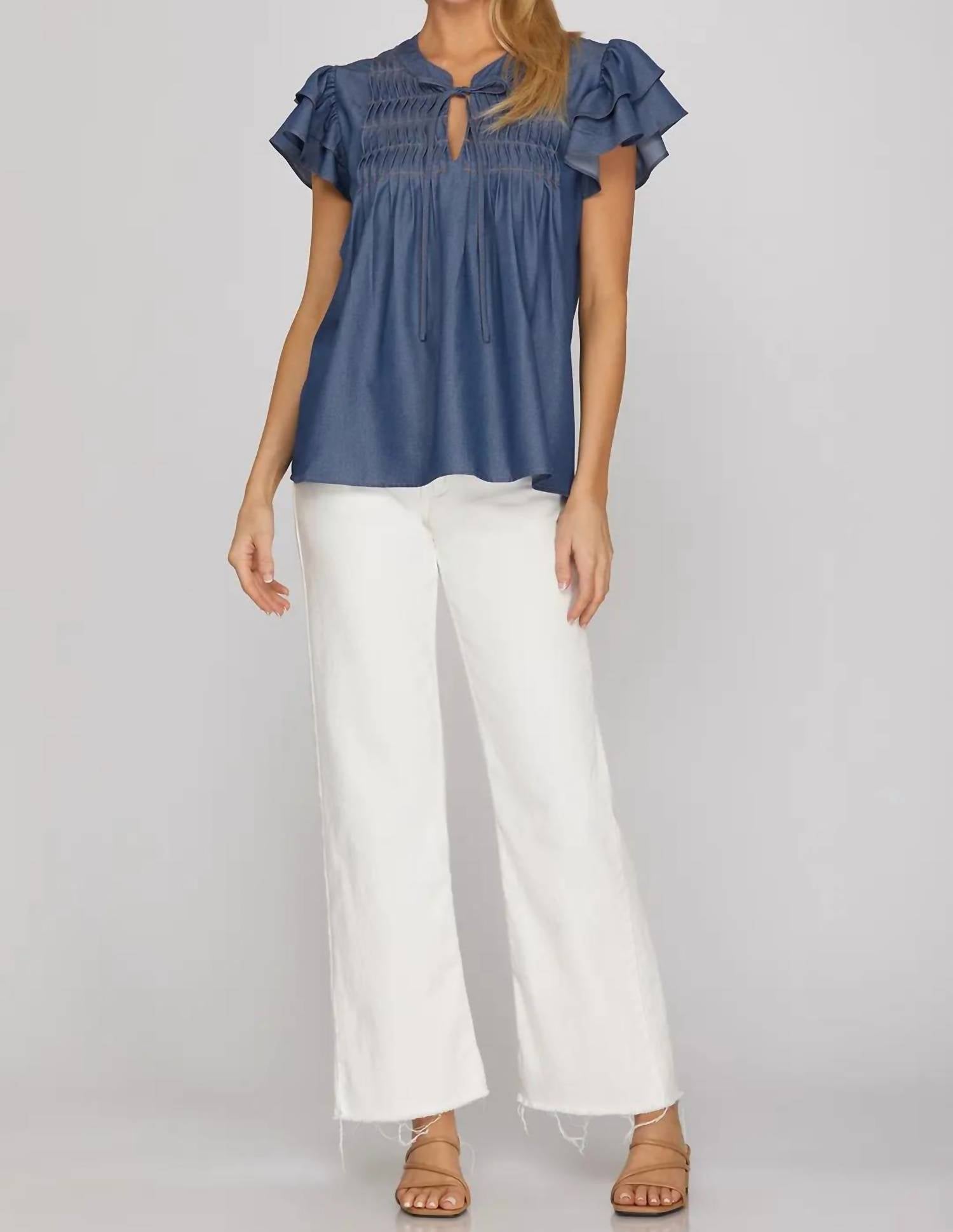 She + Sky - Ruffle Sleeve Blouse