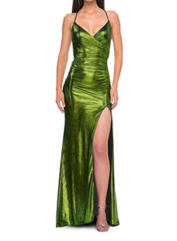La Femme - V-neckline Floor Length Dress