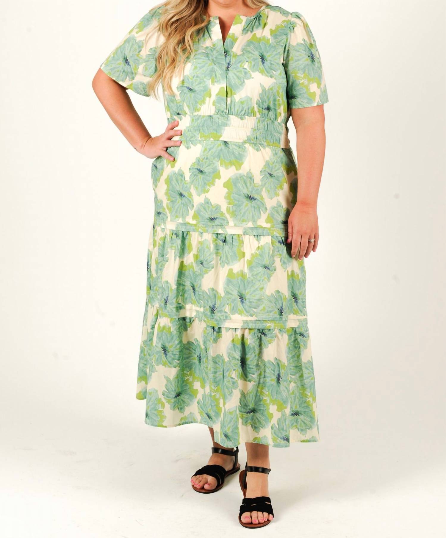SHE + SKY Springtide Garden Midi Dress - Plus in green - women's dress - detail view