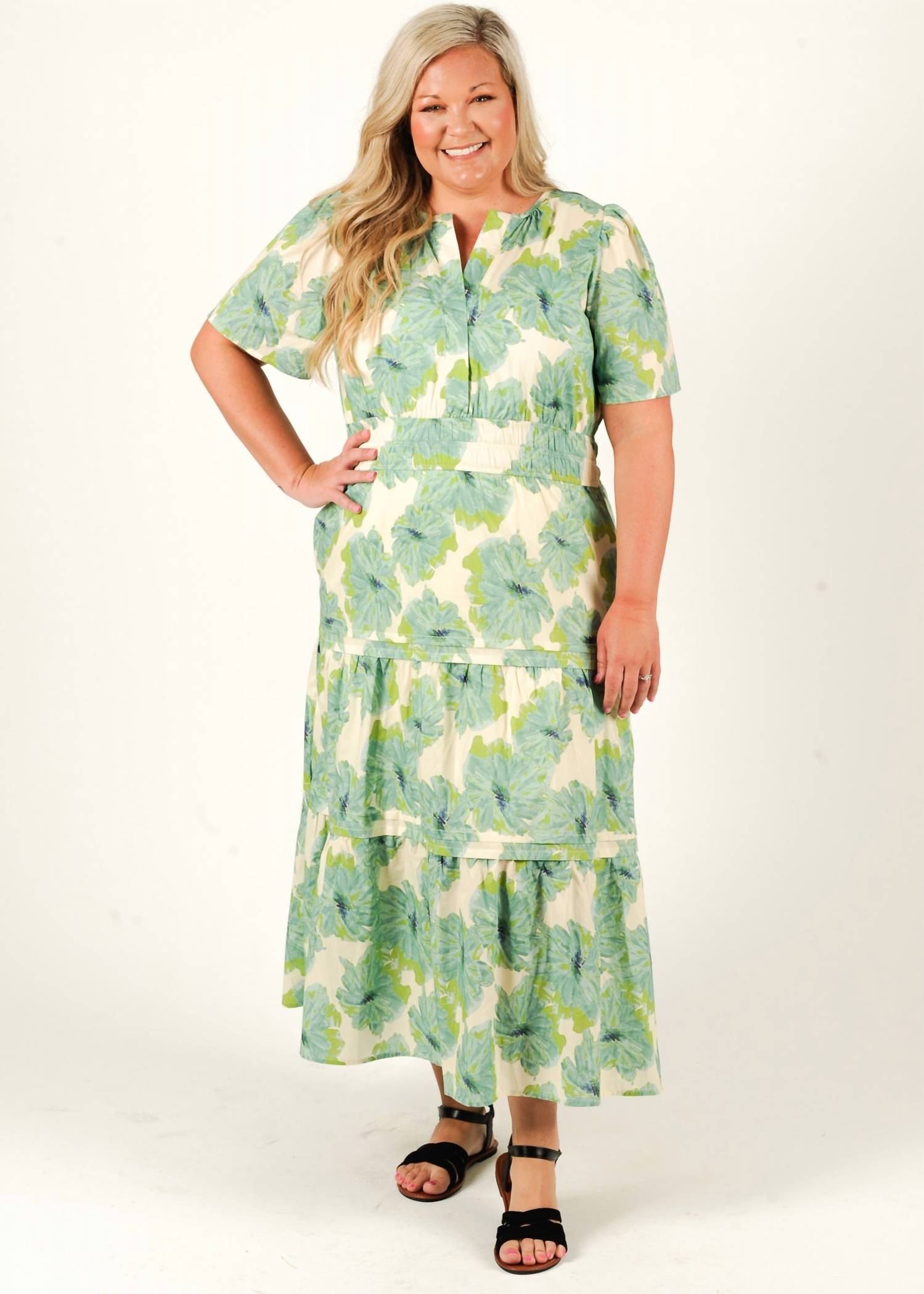 SHE + SKY Springtide Garden Midi Dress - Plus in green - women's dress - alternate view