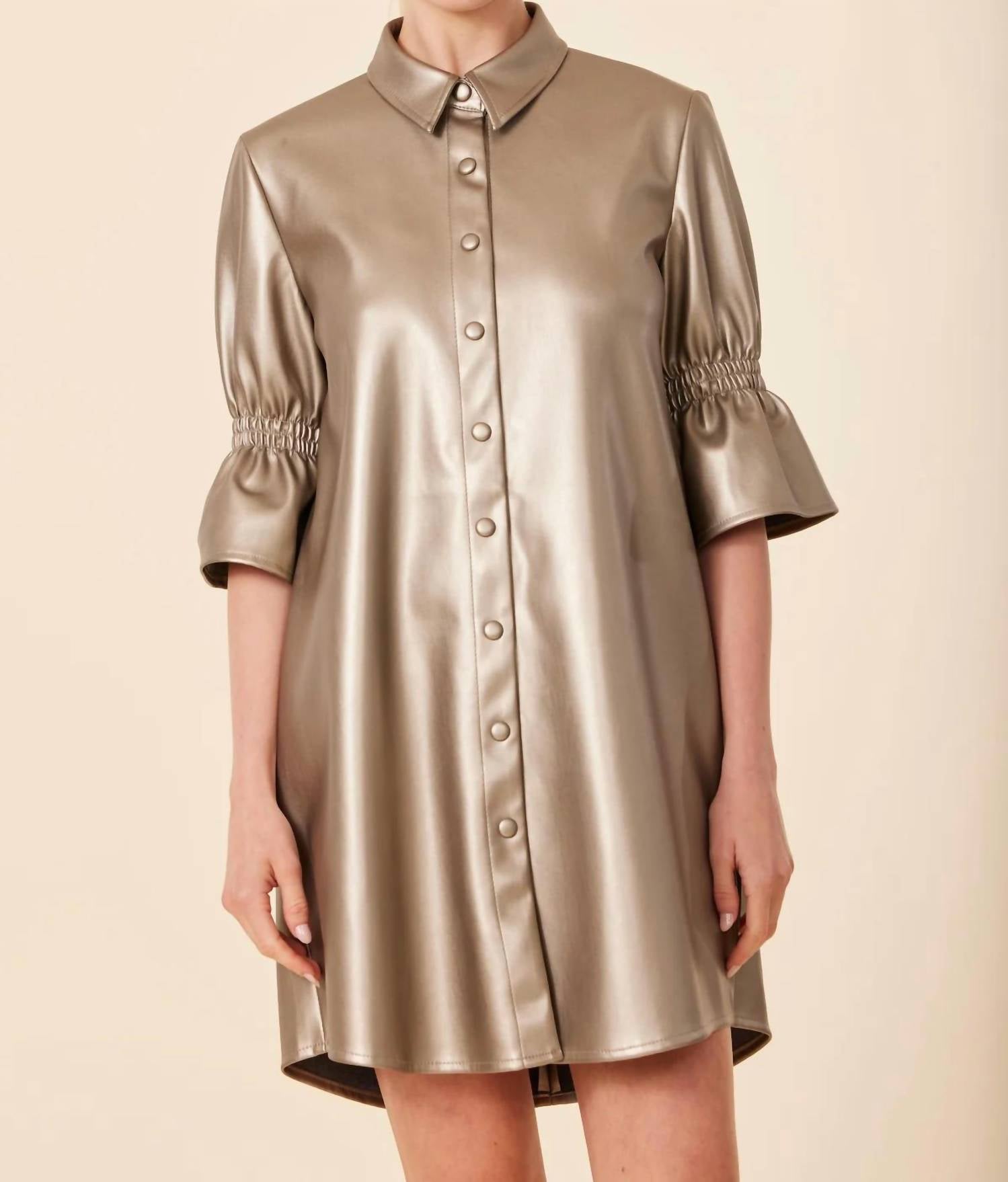 Dolce Cabo - Vegan Leather Metallic Ruffle Sleeve Dress