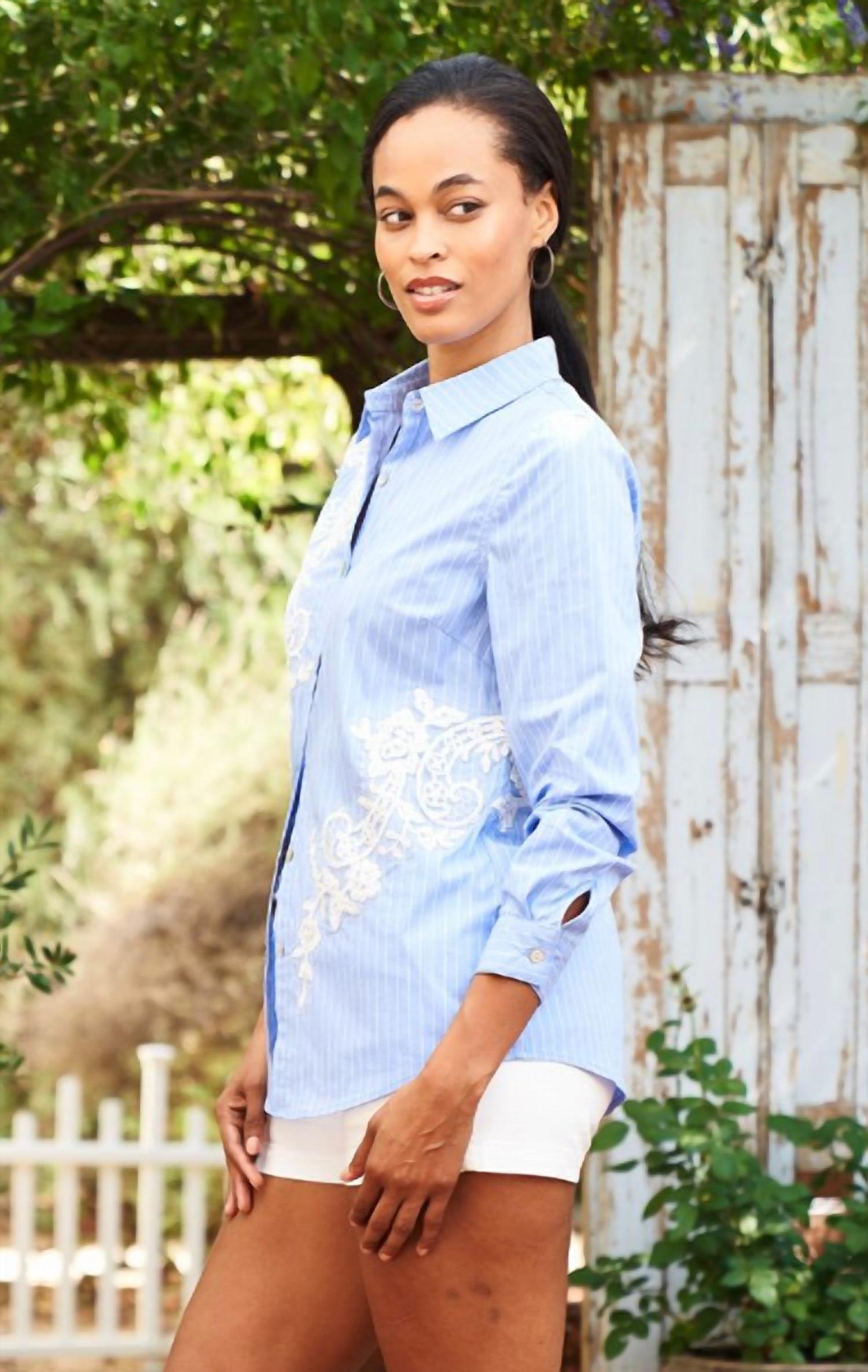 Paparazzi - Lace Applique Tripe Shirt
