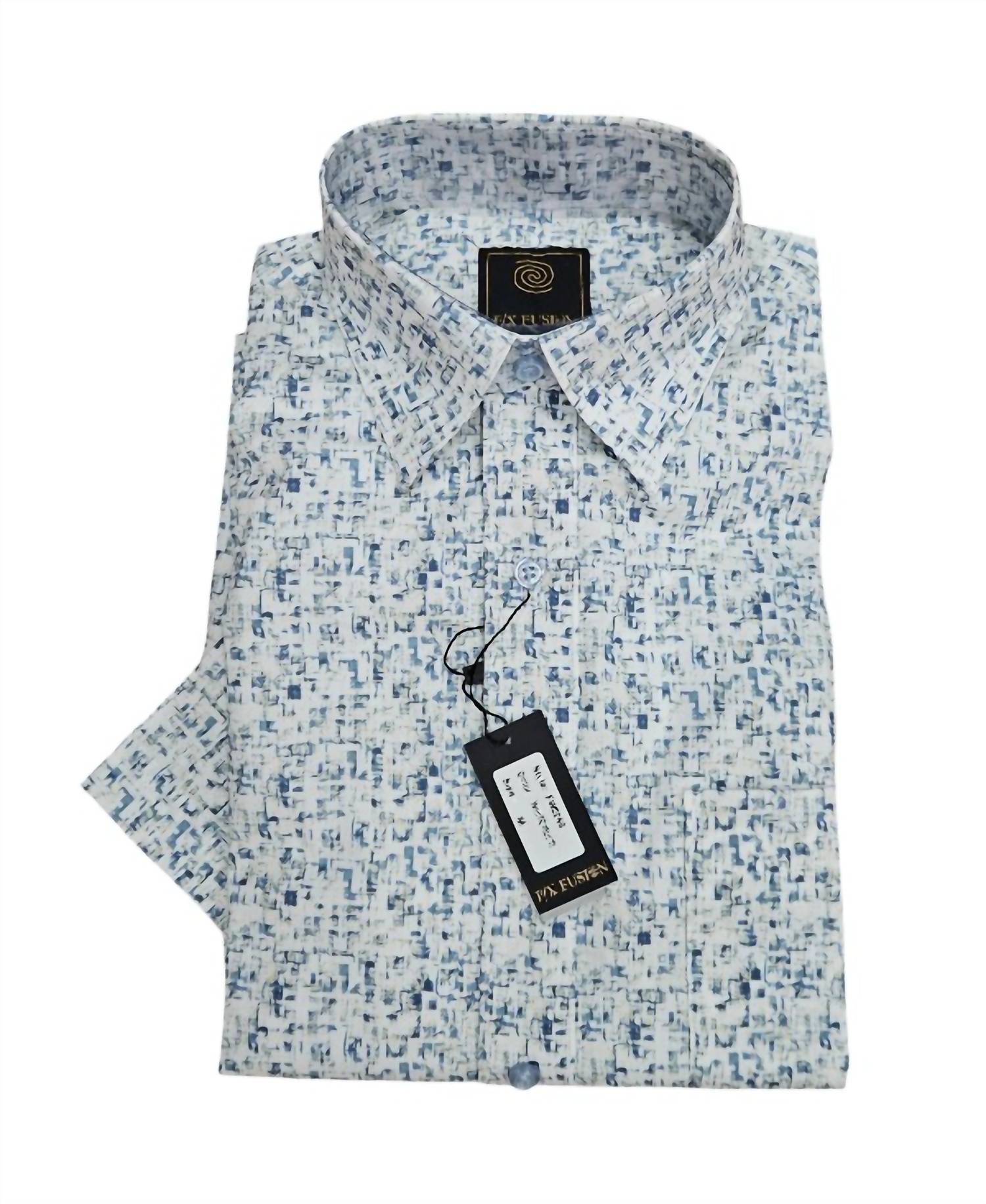 F/X Fusion Men's Short Sleeve Mini Abstract Print Shirt in blue green white - men's shirt
