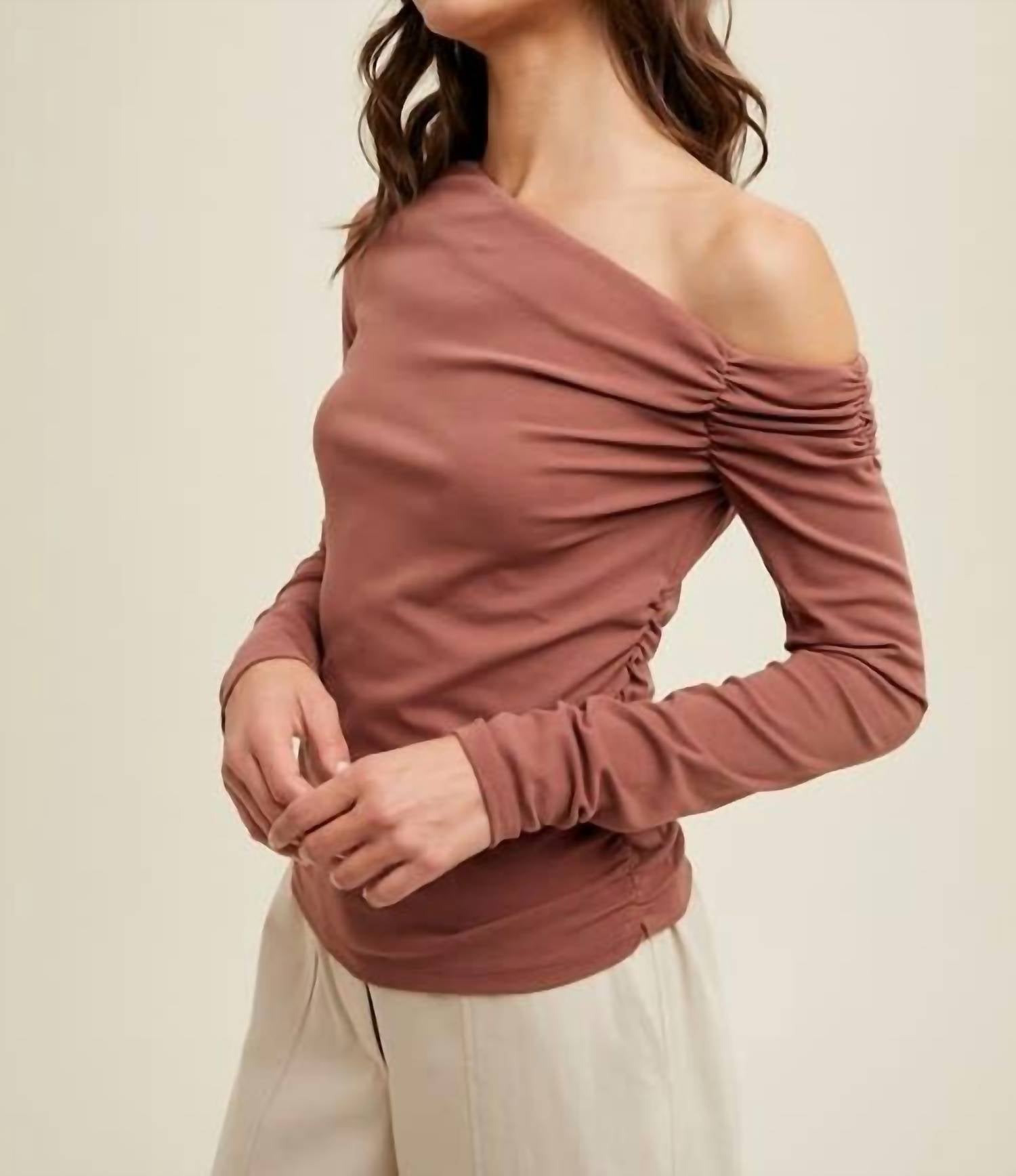 Wishlist - Asymmetrical Neck Ribbed Knit Top