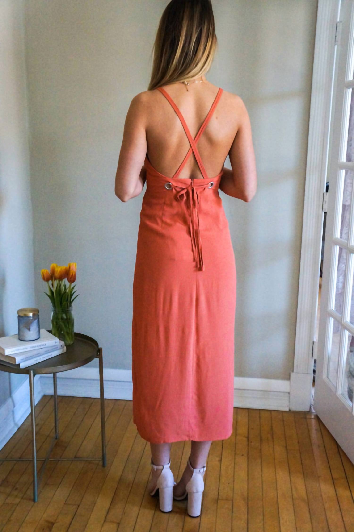 Le Lis - Morocco And Mimosas Surplice Top Leg Slit Midi Dress