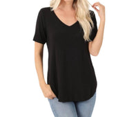 Zenana - Short Sleeve V Neck Hi-low Hem Top - Plus