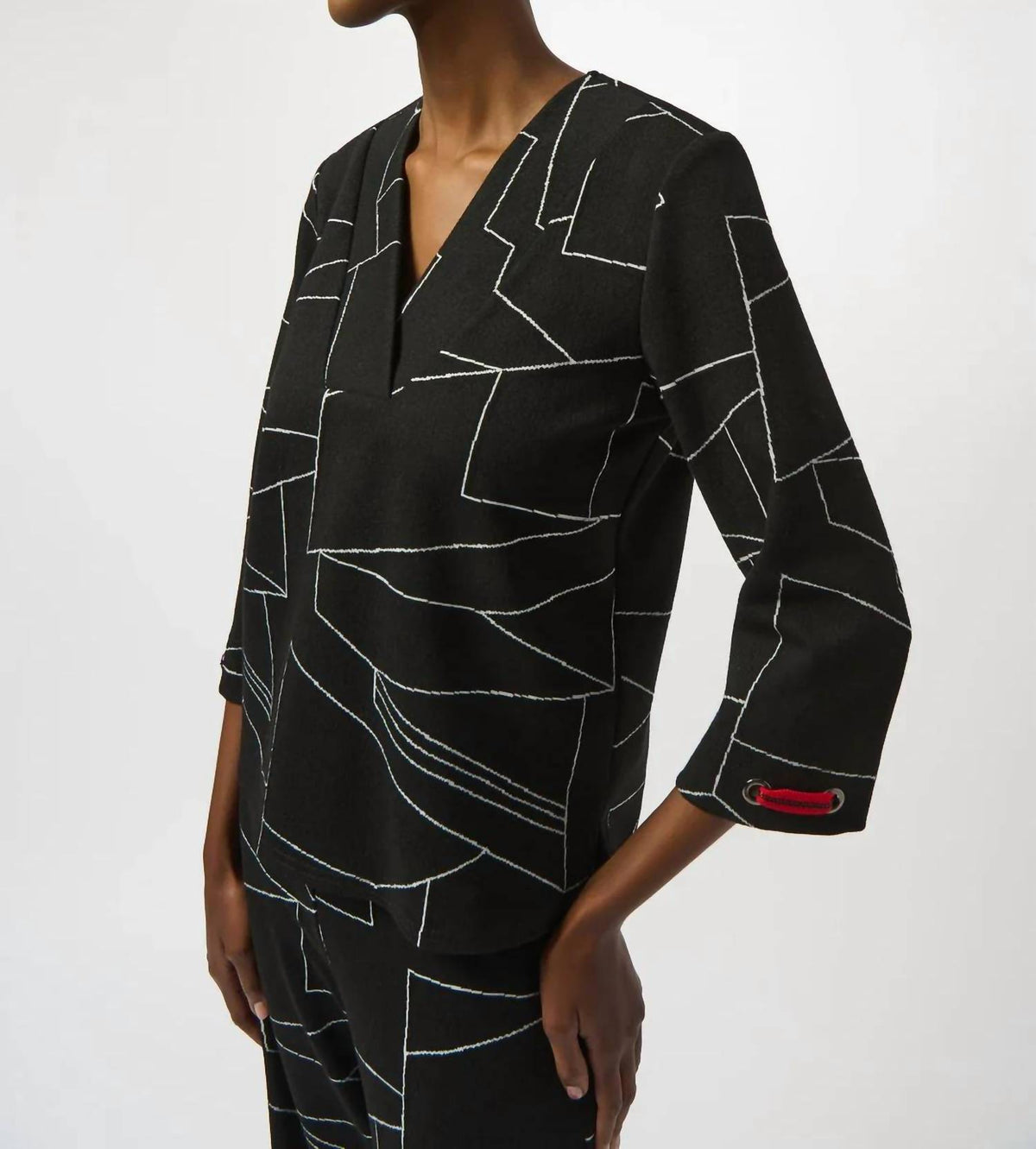 Joseph Ribkoff - Abstract Print V-neck 3/4 Sleeves Top
