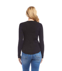 Karen Kane Ribbed Crewneck Sweater in black - women's sweater - detail view