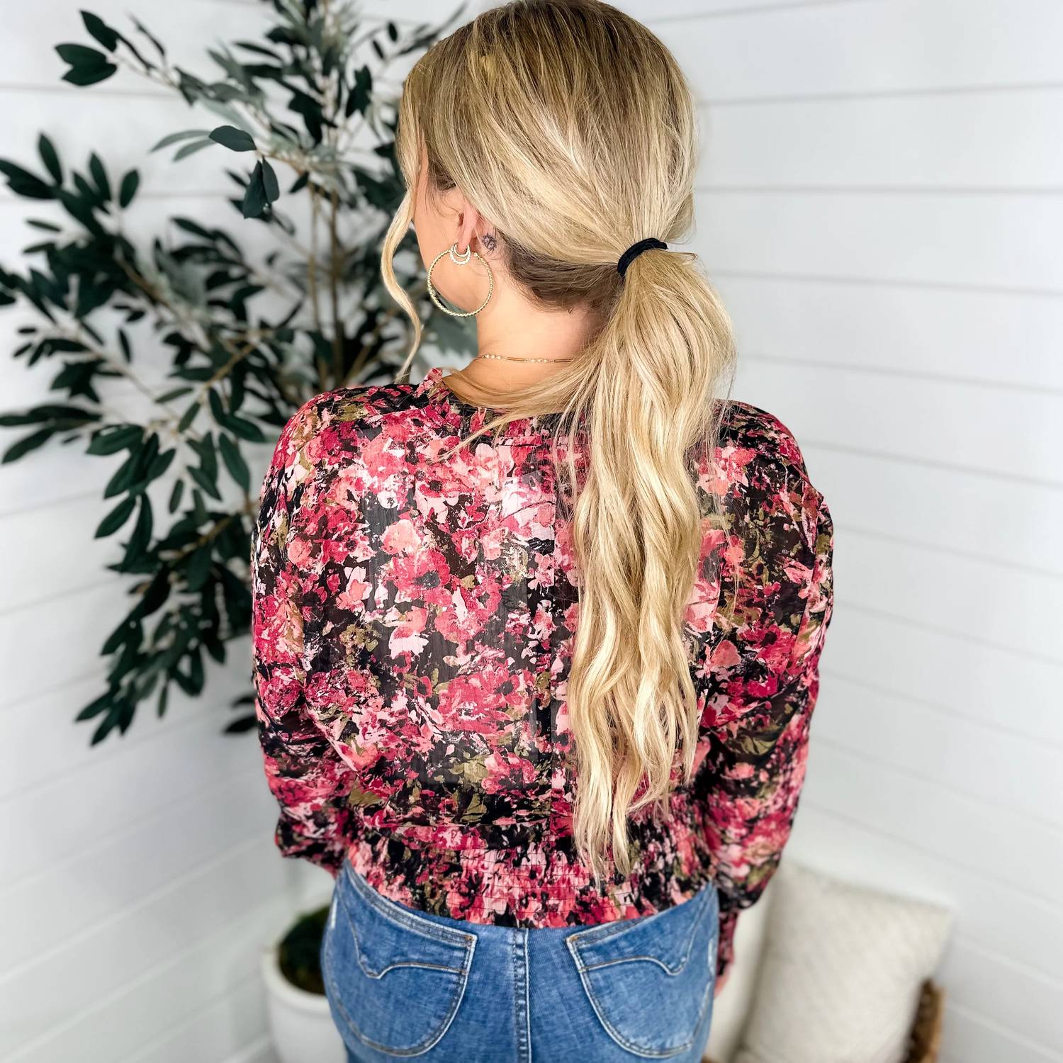 Mystree - Feels So Connected Sheer Long Sleeve Floral Top