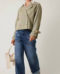 Sunday Edition Mary Cropped Trench Jacket in sage - women's jacket - detail view