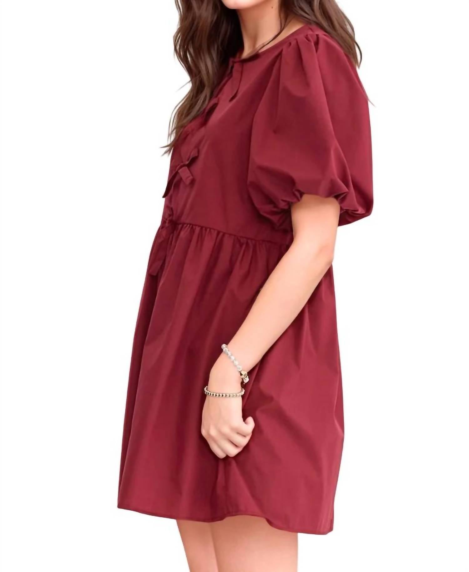 Entro - Dalila Puff Sleeves Bow Detail Mini Dress