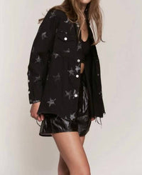 J.Nna - Star Print Waist Shirring Jean Jacket