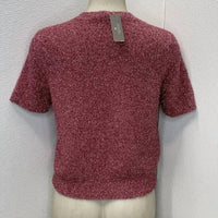 Lela Rose Women's Tinsel Knit Short Sleeve Top in petal pink - women's blouse - detail view