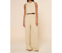 Lalavon - Sleeveless Tweed Cropped Top & Wide Leg Pants Set