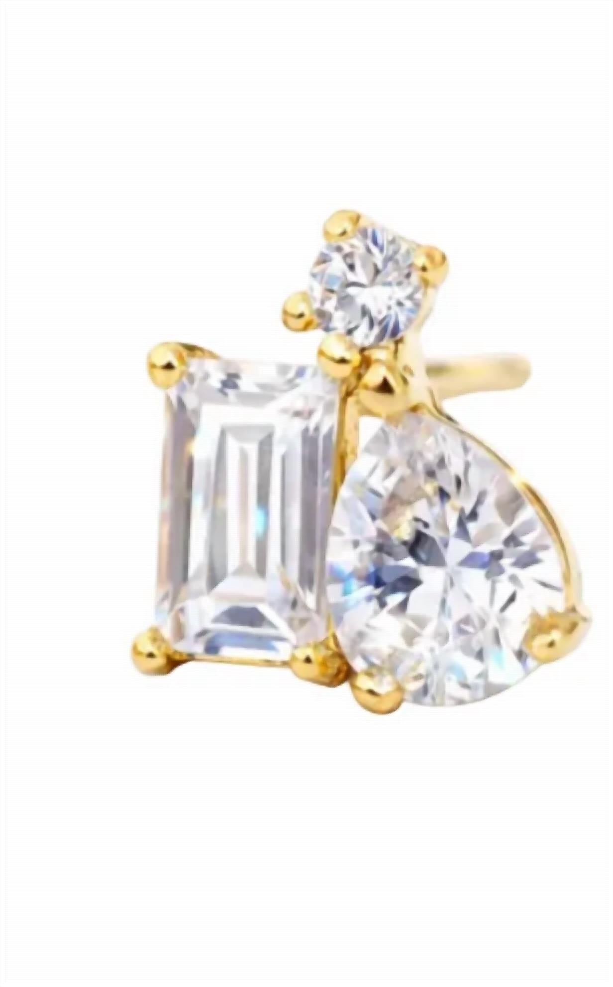Tai Jewelry - Women's Pear Baguette And Tiny Cubic Zirconia Cluster Studs