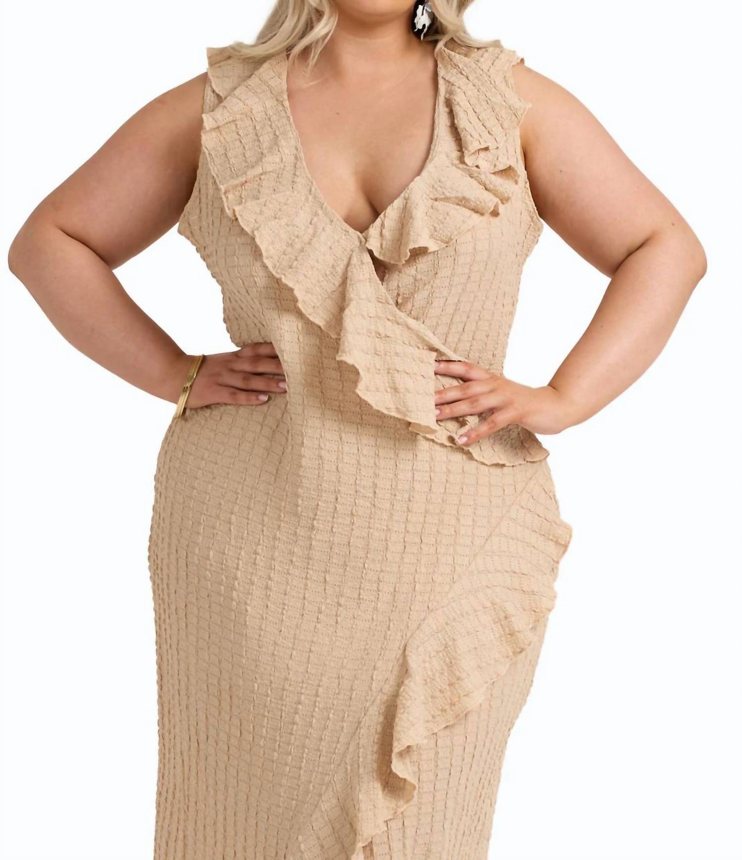 Fashion Szn Curve - Ruffle Wrap Sleeveless Midi Dress - Plus Size