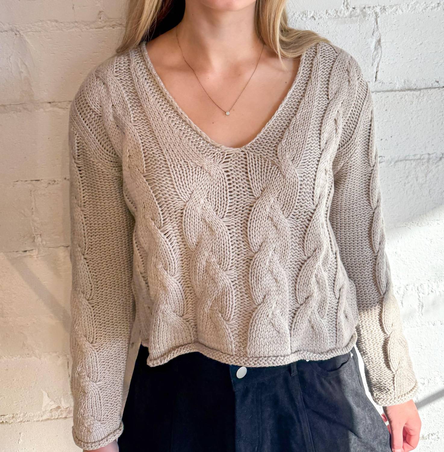 Papermoon - Love Cable Knit V-neck Sweater