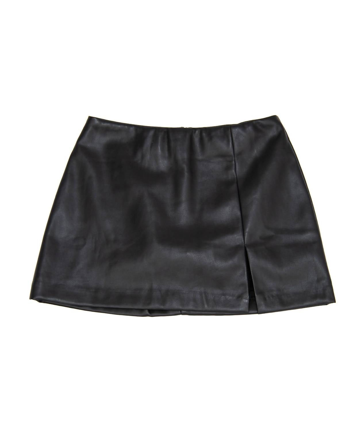 8apart Junior Women's Paula Vegan Leather Skirt With Slit in black - women's skirt