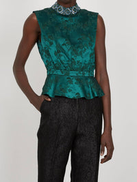 Saloni - Embossed Floral Satin Top