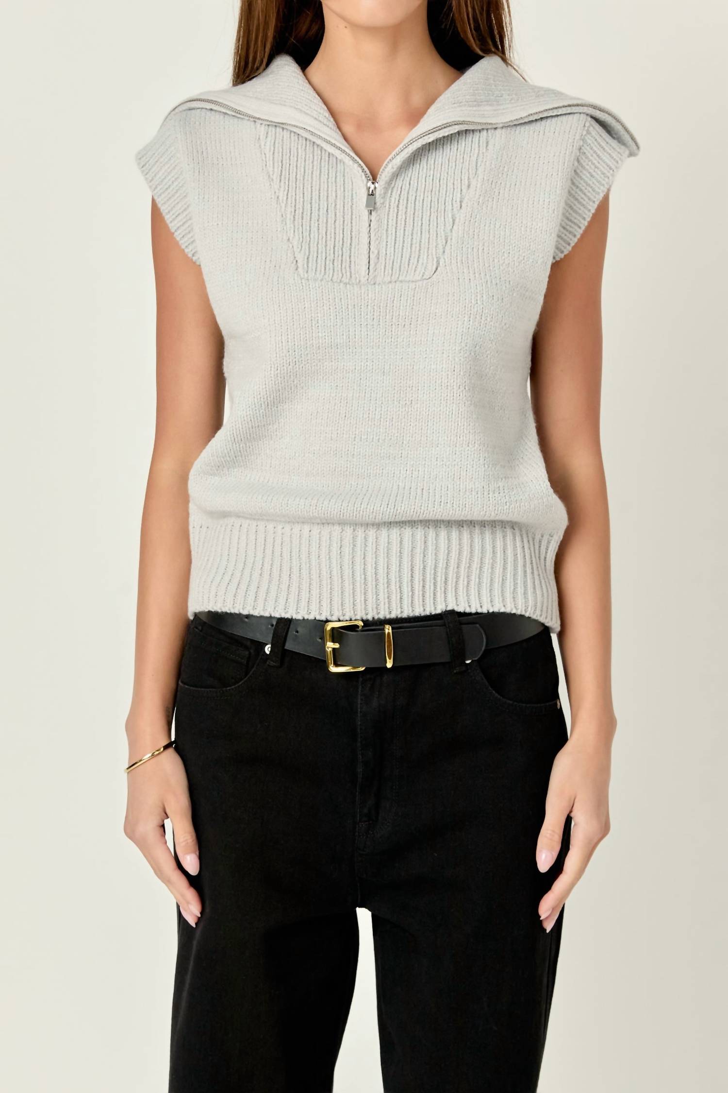 English Factory - Zip Mock Neck Knit Sweater Vest