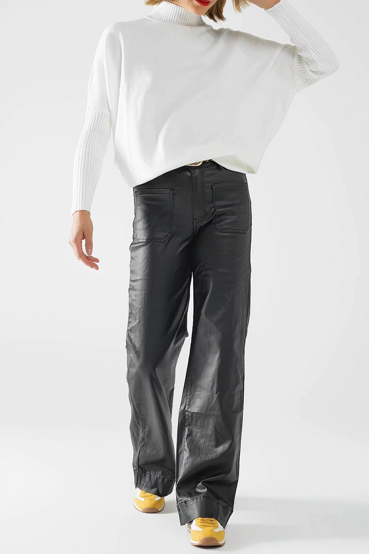 Q2 - Faux Leather Wide Leg Pants