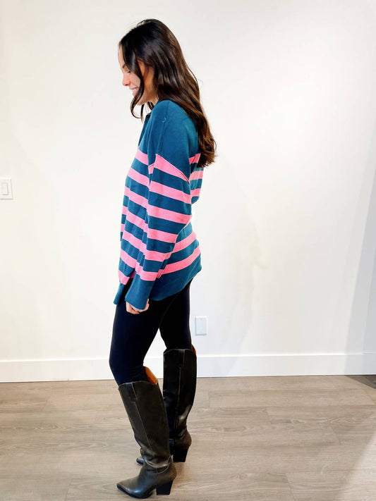 Little Daisy Closet - Tish Striped Quarter Zip Pullover Sweater