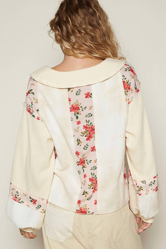 Pol - Floral Block Thermal Raw Edge Top
