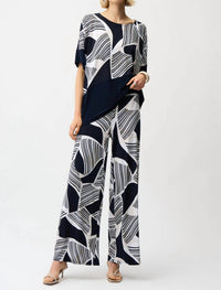 Joseph Ribkoff - Silky Knit Geometric Print Wide Leg Pull-On Pants