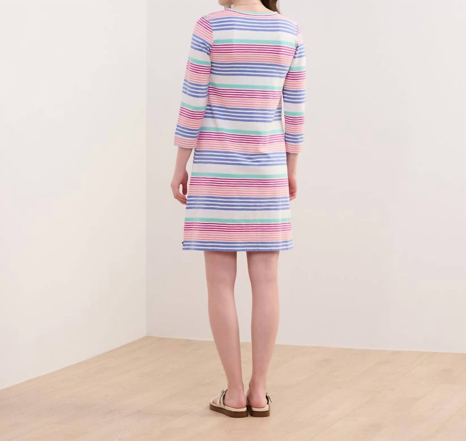 Hatley Lily Flare Mini Dress in peach echo stripes - women's dress - detail view