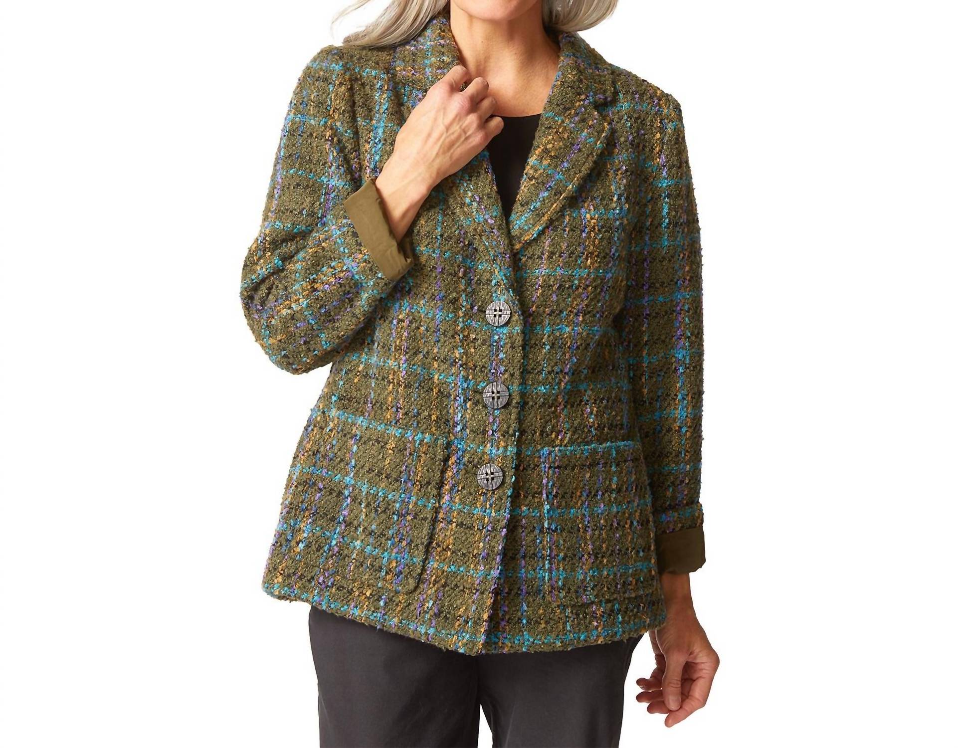 habitat Confetti Plaid Cozy Blazer in avocado - women's jacket