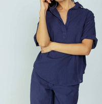 A SHIRT THING Delilah Collared V-neck Shirt in navy - women's blouse - view 5