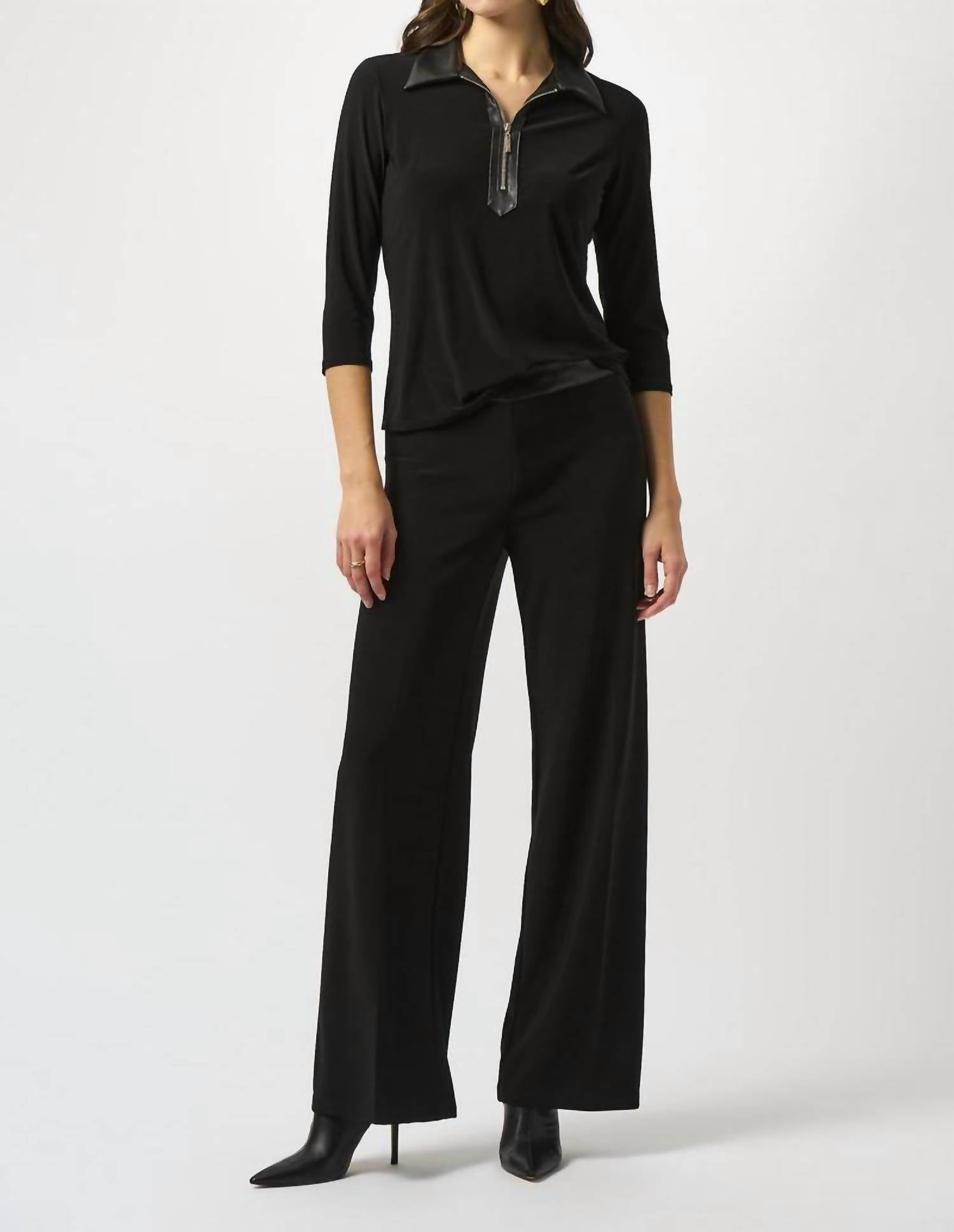 Joseph Ribkoff - Silky Knit Leatherette Wide-leg Pants