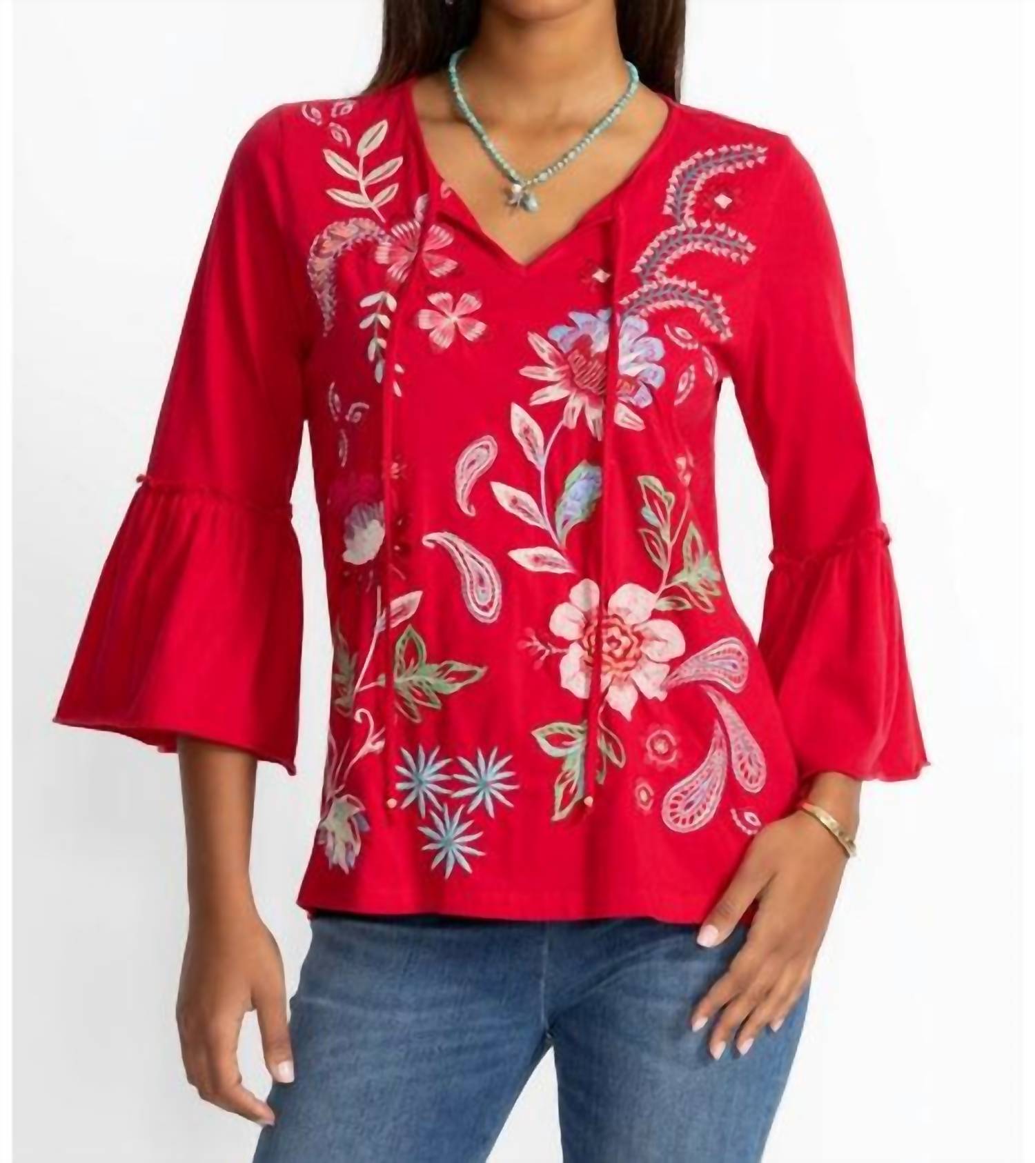 Johnny Was - FREYDE RUFFLE SLEEVE T‑SHIRT