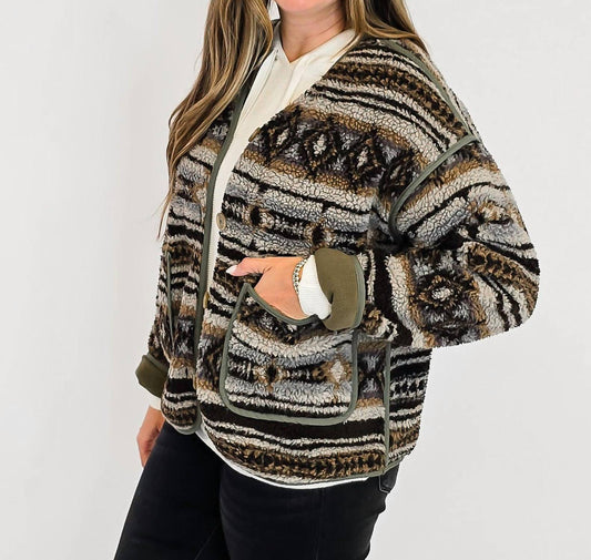 Umgee - Aztec Patch Pocket Nordic Button Down Jacket