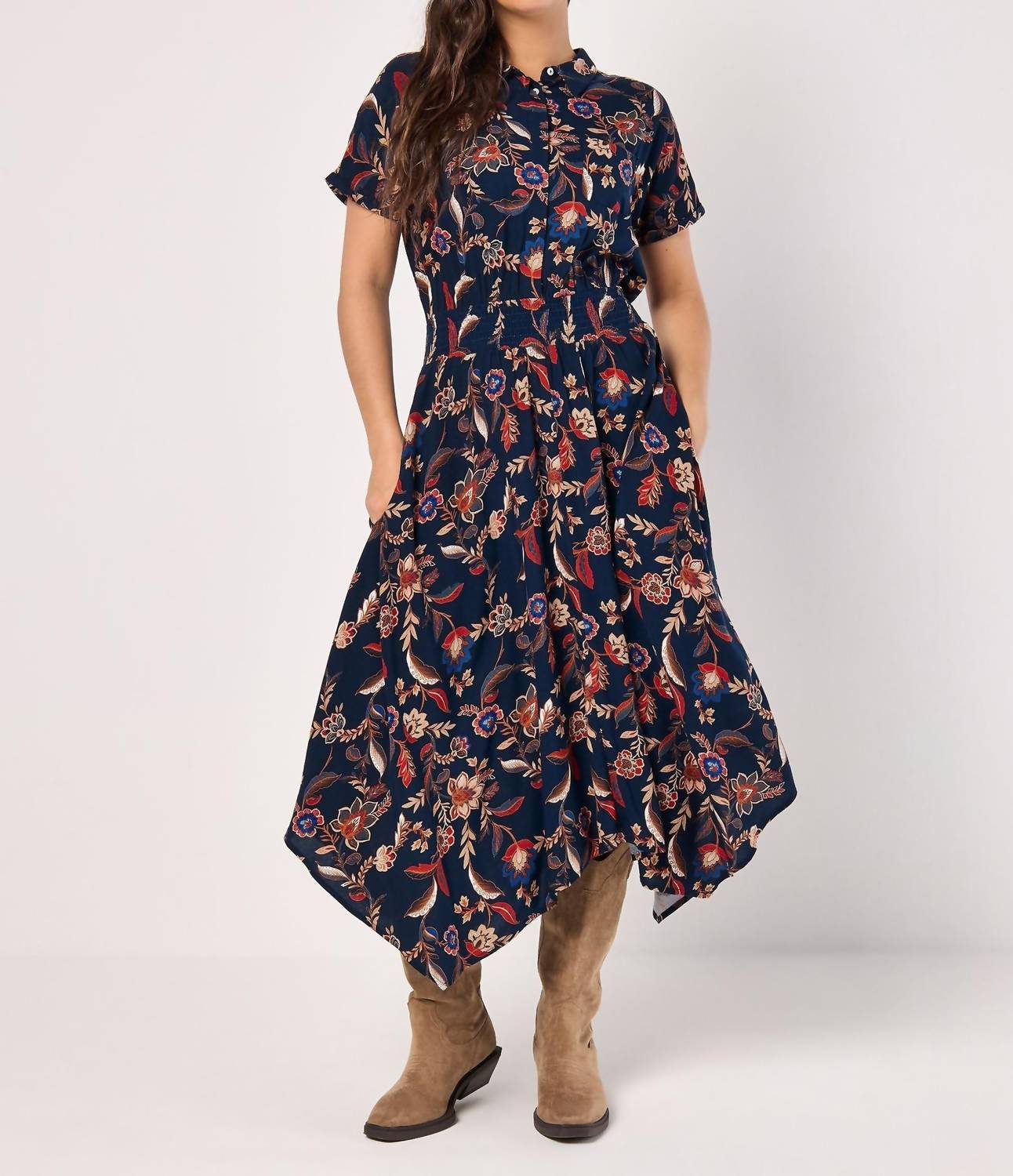 Apricot - Floral Magic Hanky Hem Midi Dress