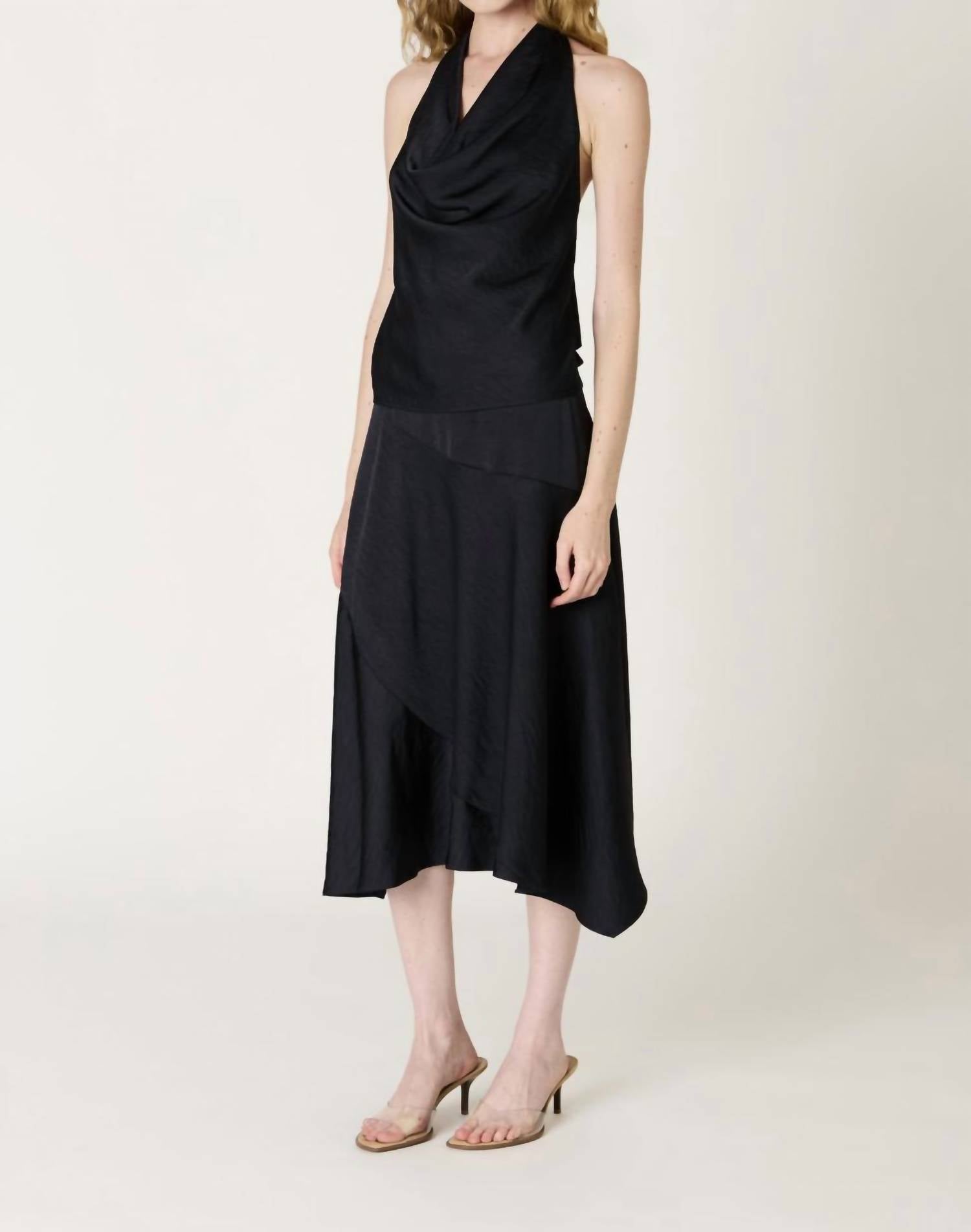 NIA Solana Satin Top in navy - women's tank top - detail view