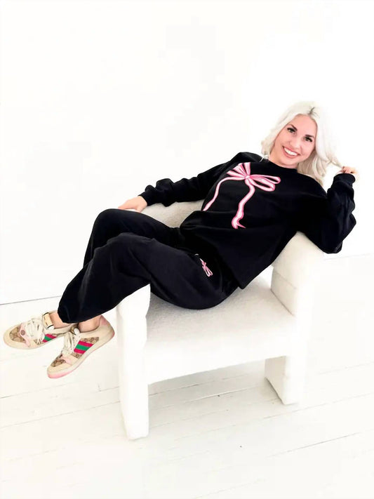 Festivitees - Jerzees Drawstring Sweatpants With Pink Bow Graphic