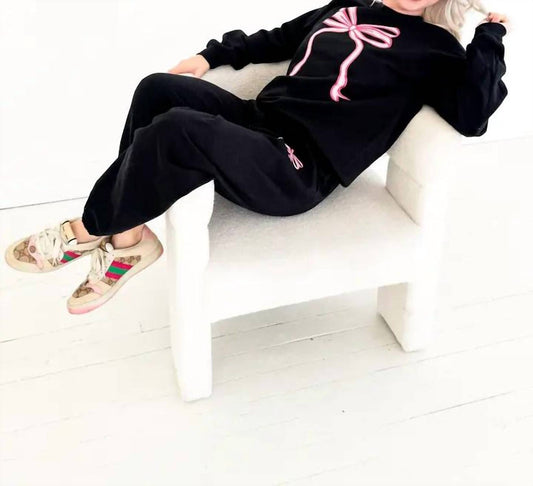 Festivitees - Jerzees Drawstring Sweatpants With Pink Bow Graphic