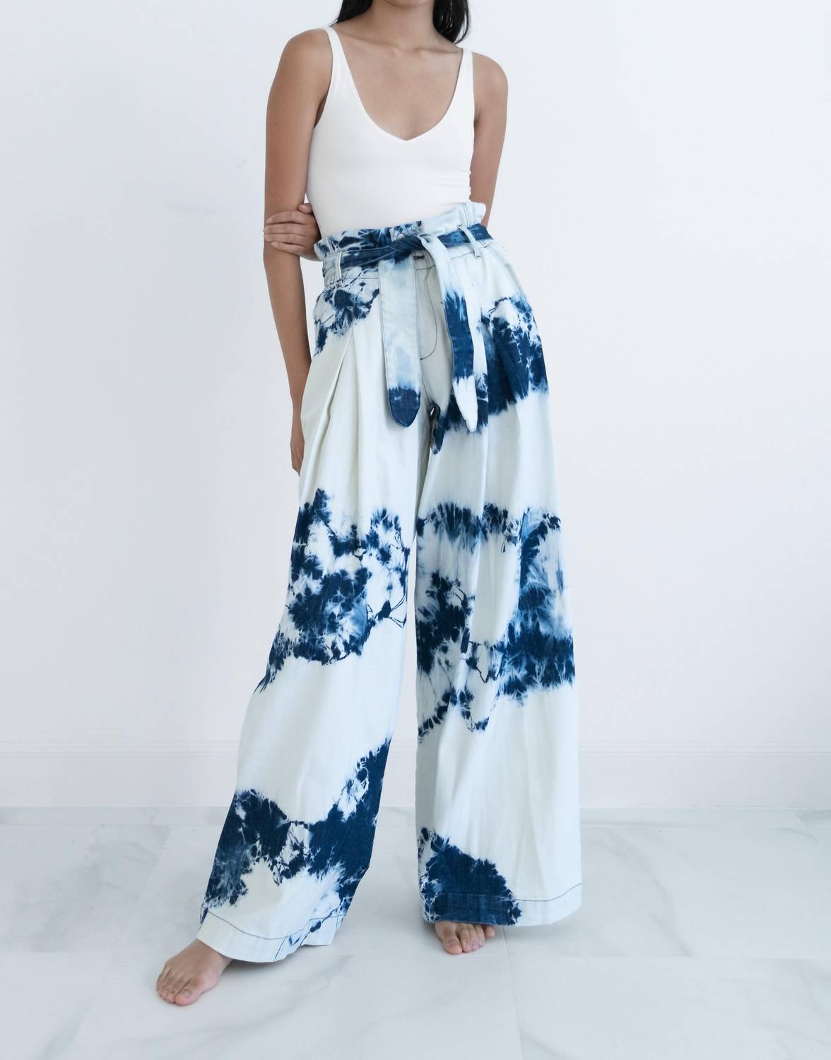 Untourage the Label Austyn Wide Leg Pants in blue ivory - women's pants - detail view