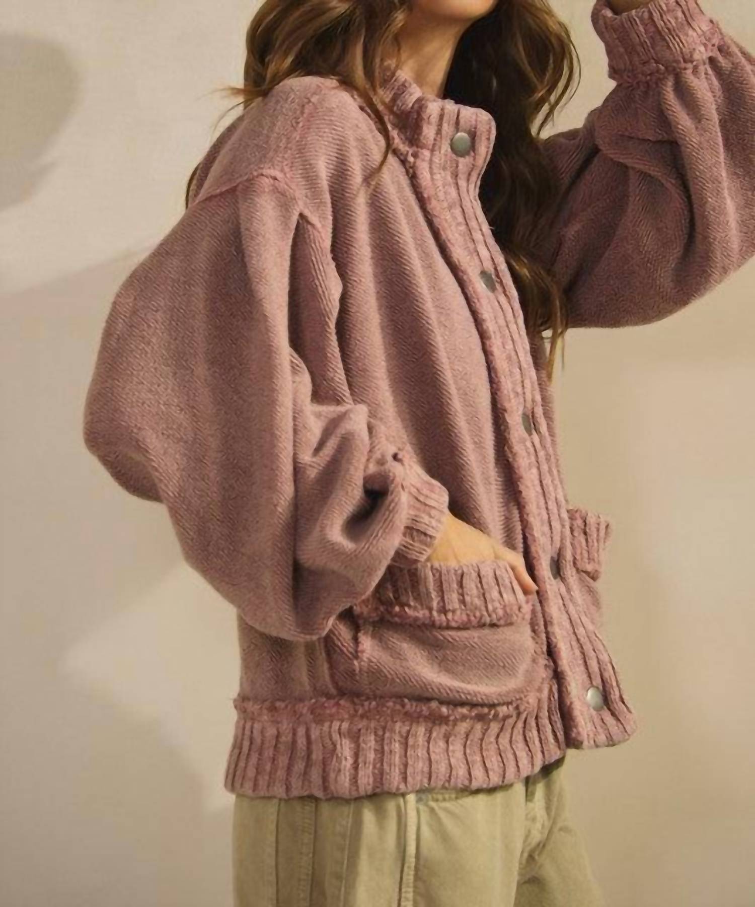 Lovlov - Washed Trim Cardigan Jacket
