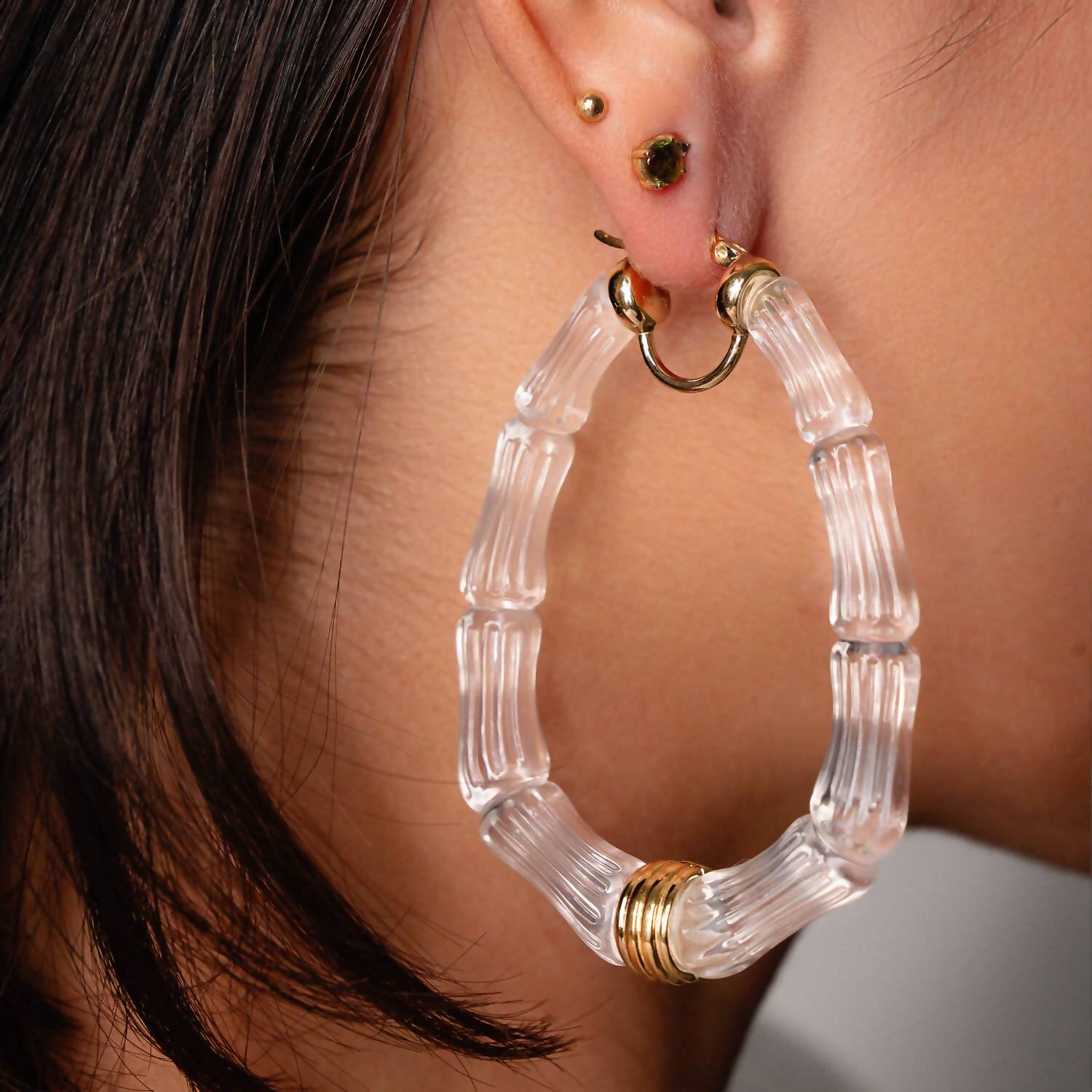 Gold & Honey - Women's Chloe Bamboo Lucite Hoop Earrings