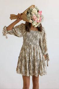 Just Me - Gia Smocked Puff Sleeve Floral Mini Dress