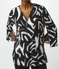 Joseph Ribkoff - Embellished Zip V-neck 3/4 Sleeve Tunic Top