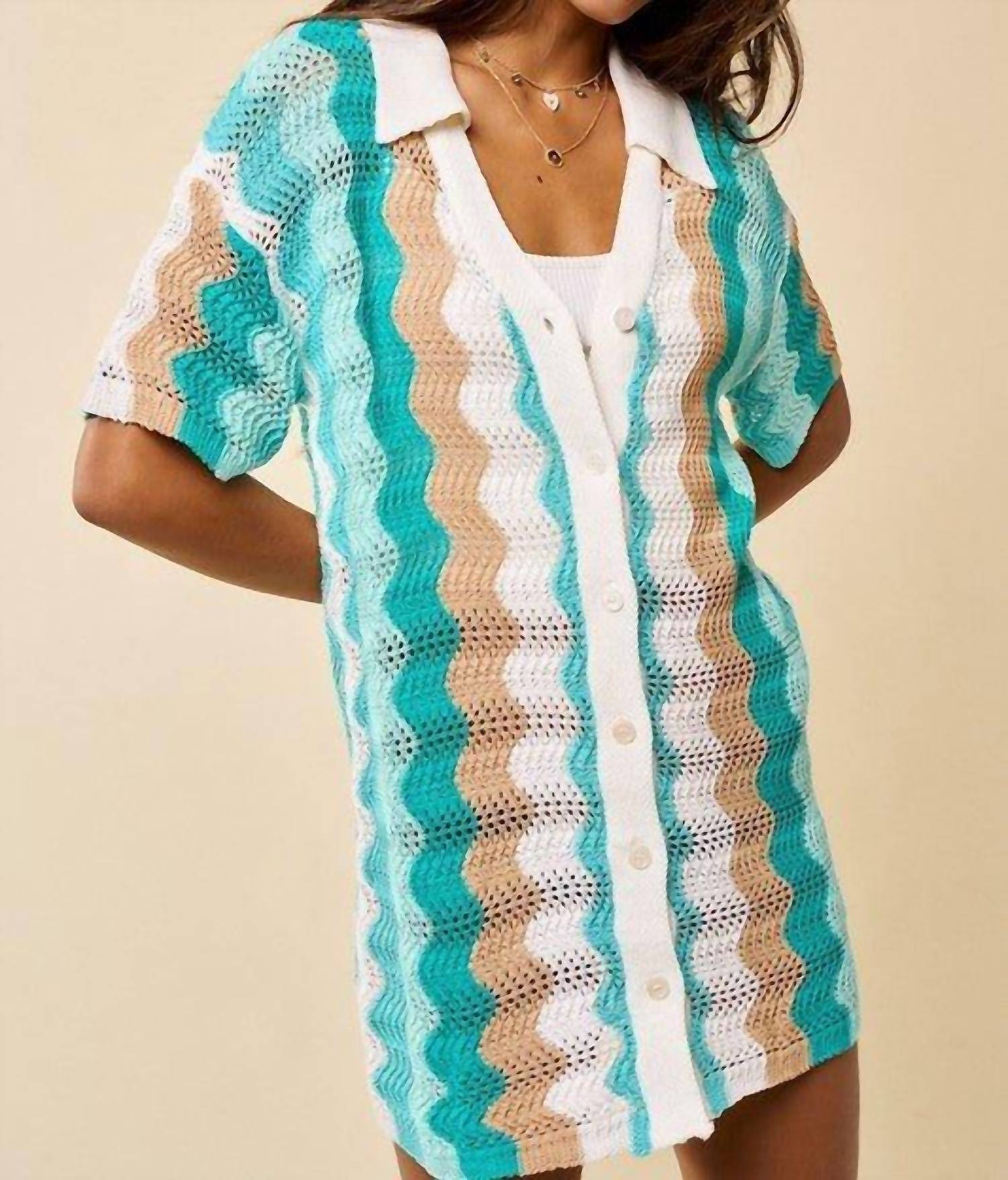Disco Avenue Roll With The Tides Dress in turquoise - women's dress - detail view