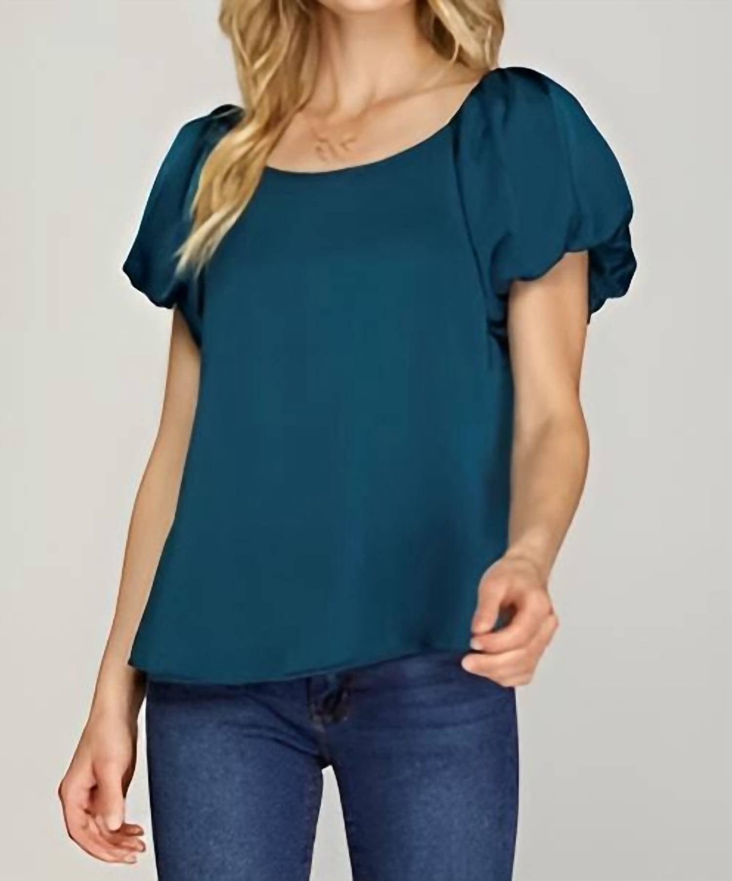She + Sky - Samantha Short Puff Sleeve Woven Blouse