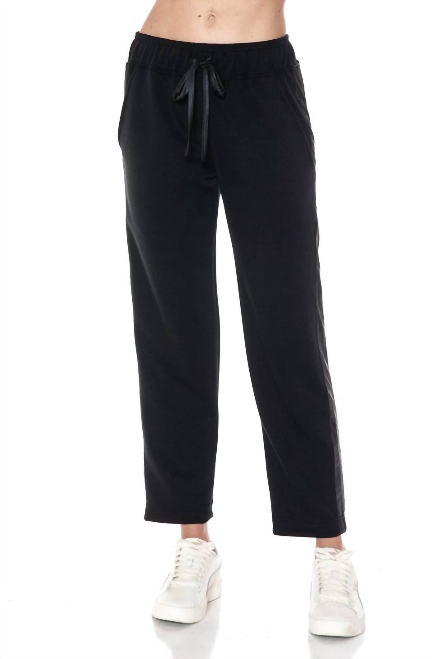 ariella Straight Leg Pant W/ Pleather Detail in black - women's pants