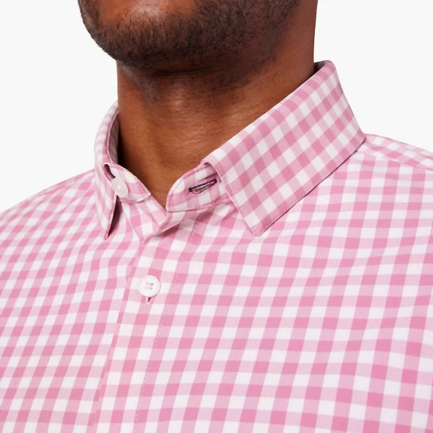 Mizzen + Main Leeward Long Sleeve Dress Shirt in rose madison check - men's shirt - detail view