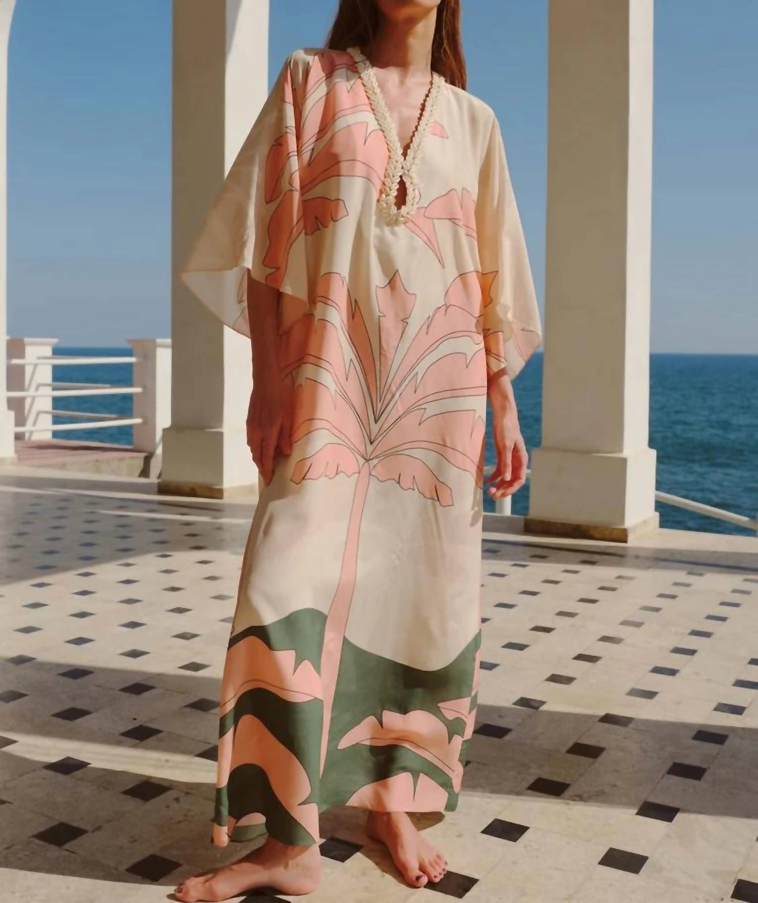 Juan De Dios - Andina Cowrie Shell Neckline Tunic Kaftan Dress