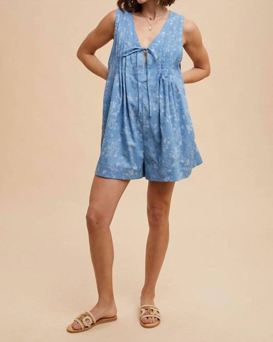 Anniewear - Heather Floral Print Denim Romper